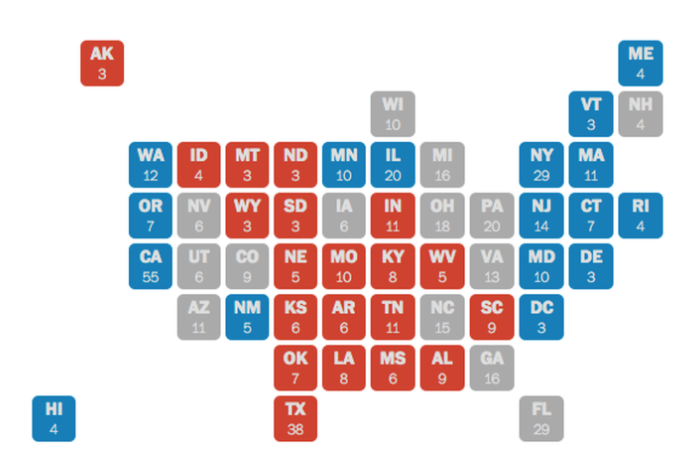 According to the Washington Post, xxx votes are up for grabs in battleground states