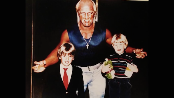 Eric and Donald Trump Jr. stand with 1980s icon Hulk Hogan in Trump Tower