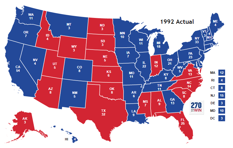 1992 Electoral College. Source: 270toWin.com