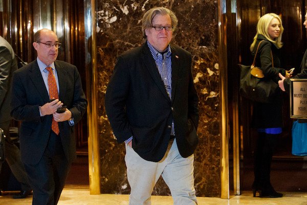 Steve Bannon, campaign CEO for President-elect Donald Trump, leaves Trump Tower, Friday, Nov. 11, 2016, in New York. (AP Photo/ Evan Vucci)