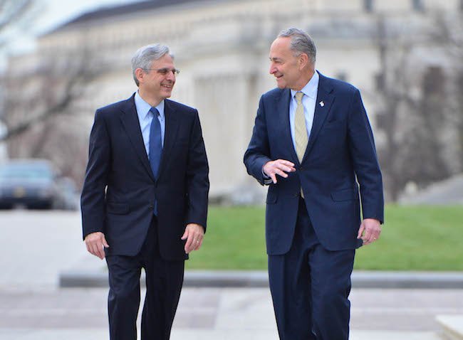 Sen. Schumer walks in Washington with Obama SCOTUS nominee Merrick Garland (Wikimedia Commons)